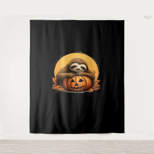 Sleeping Sloth and Halloween Pumpkin Classic T-Shi Tapestry