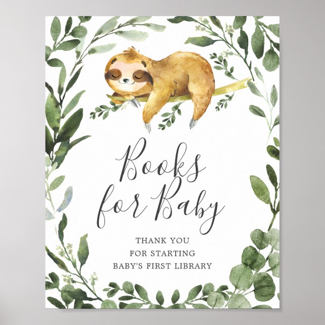 Sleeping Sloth Baby Shower Books For Baby Sign (Front)