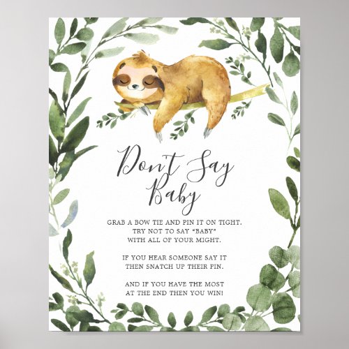 Sleeping Sloth Baby Shower Dont Say Baby Sign
