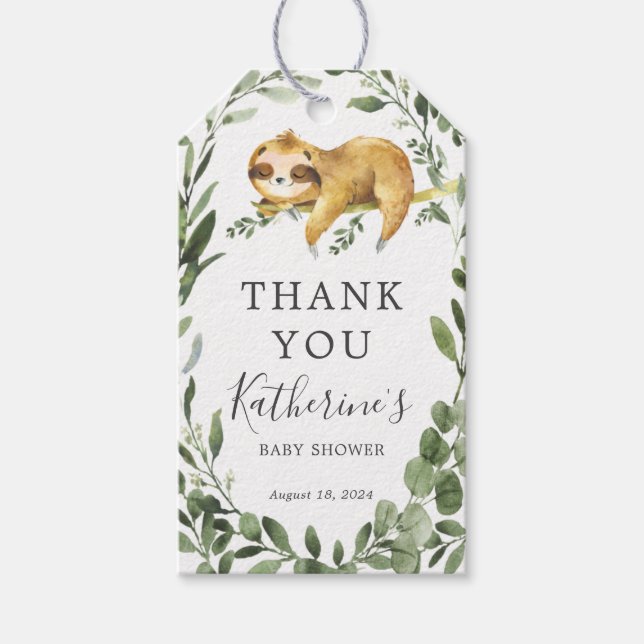 Sleeping Sloth Baby Shower Favor Tag (Front)