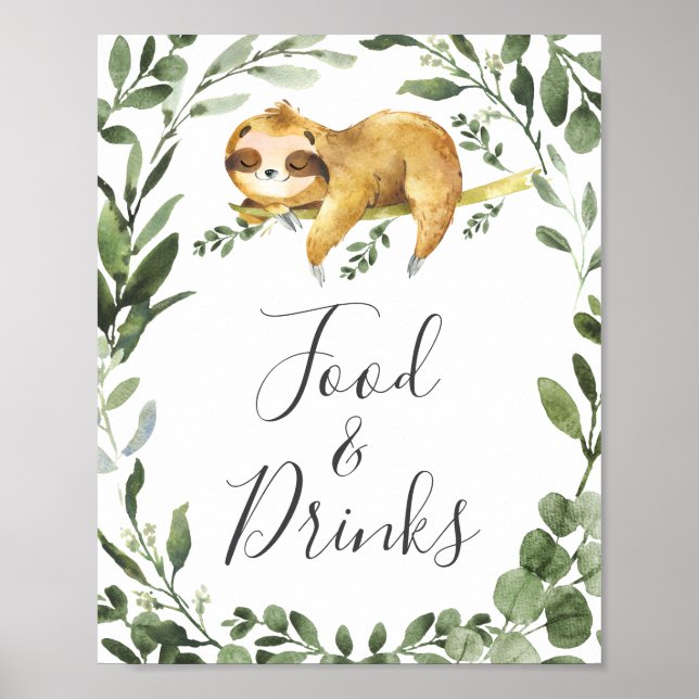 Sleeping Sloth Baby Shower Food and Drinks Sign (Front)