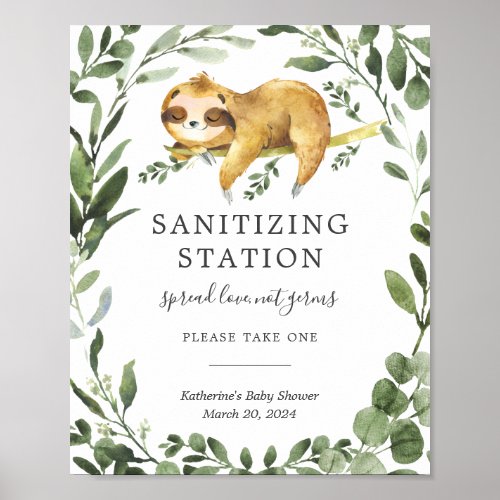 Sleeping Sloth Baby Shower Sanitizing Station Sign