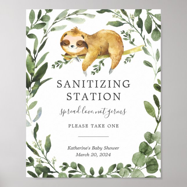 Sleeping Sloth Baby Shower Sanitizing Station Sign (Front)