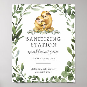 Sleeping Sloth Baby Shower Sanitizing Station Sign
