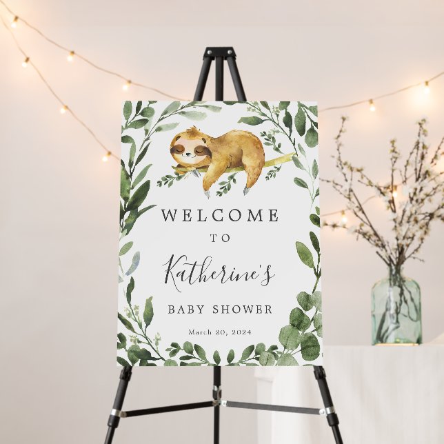 Sleeping Sloth Baby Shower Welcome Sign Foam Board (In Situ (Stand))
