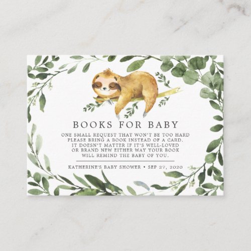 Sleeping Sloth Books For Baby Baby Shower Card