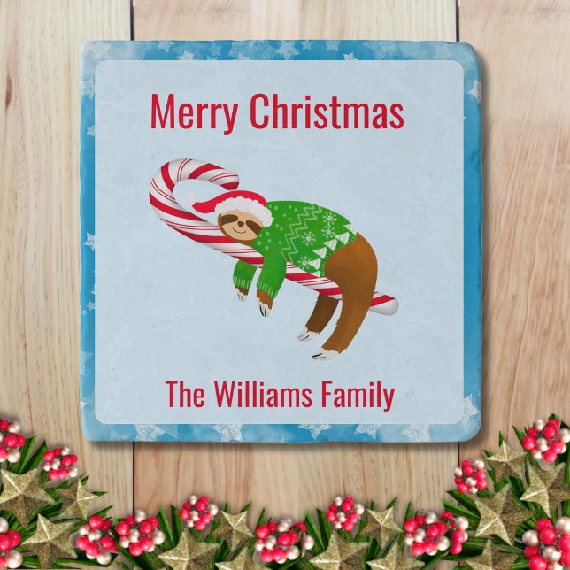 Sleeping Sloth Candy Cane Family Name Trivet (Creator Uploaded)