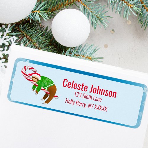 Sleeping Sloth Candy Cane Return Address Label