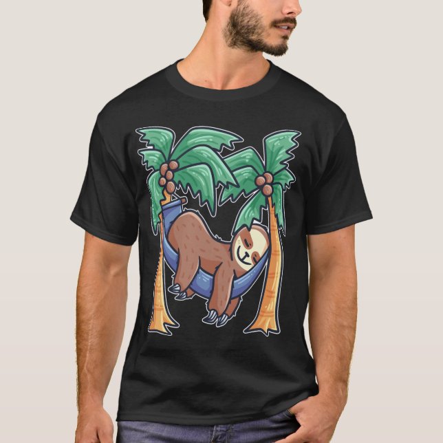 sleeping sloth in a hammock on palm trees T-Shirt (Front)