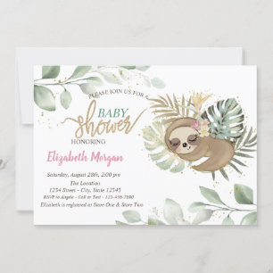 Sleeping Sloth Leaves Baby Shower Invitation