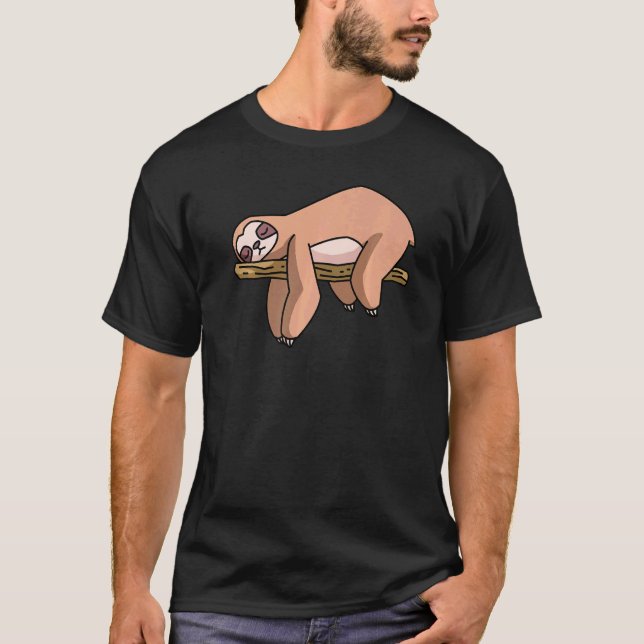 Sleeping Sloth On A Tree Branch Chilling Lazy T-Shirt (Front)