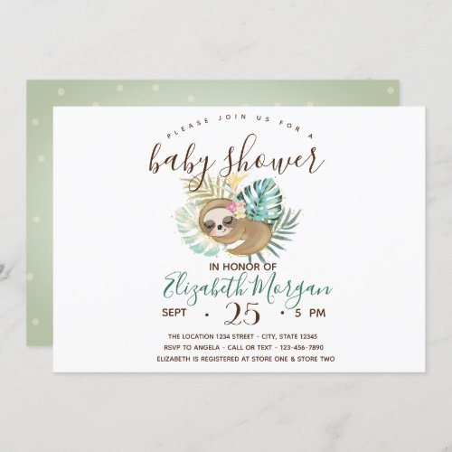 Sleeping SlothPalm Polka Dots Baby Shower   Invitation