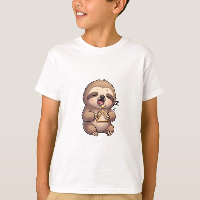 Sleeping Sloth Playing Triangle Kids T-Shirt (Front)
