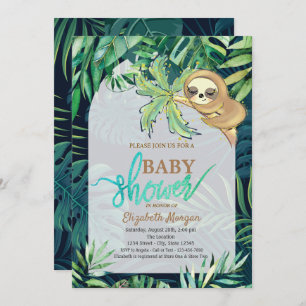 Sleeping Sloth Summer Palm Leaf Baby Shower   Invitation