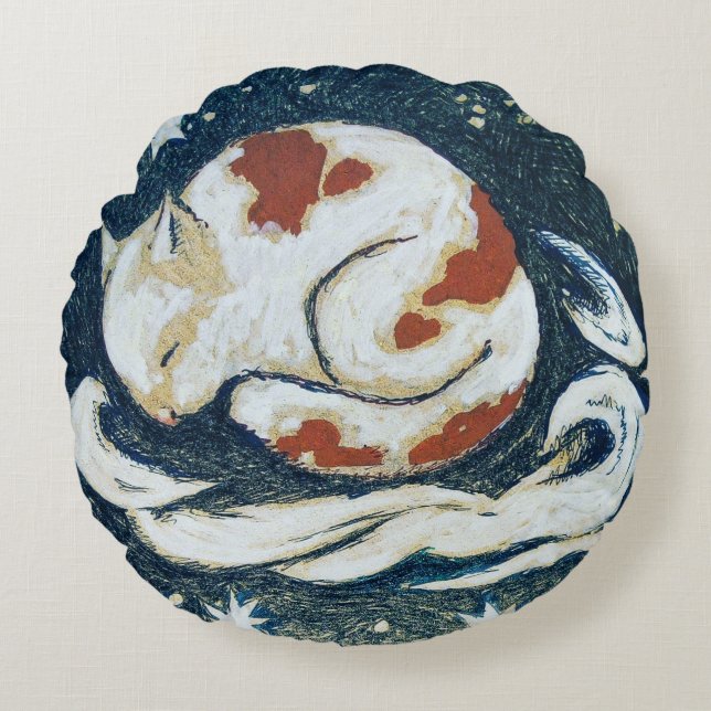 Sleeping Space Cat among Stars Round Pillow (Front)