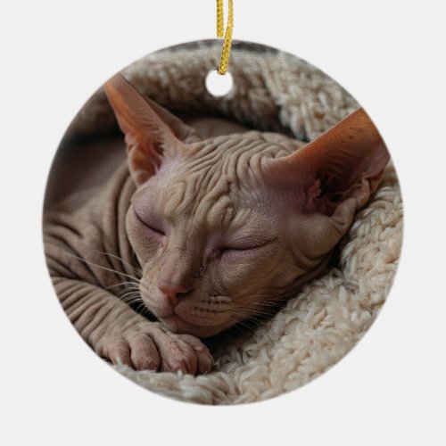 Sleeping Sphinx Cat in a Blanket Ceramic Ornament