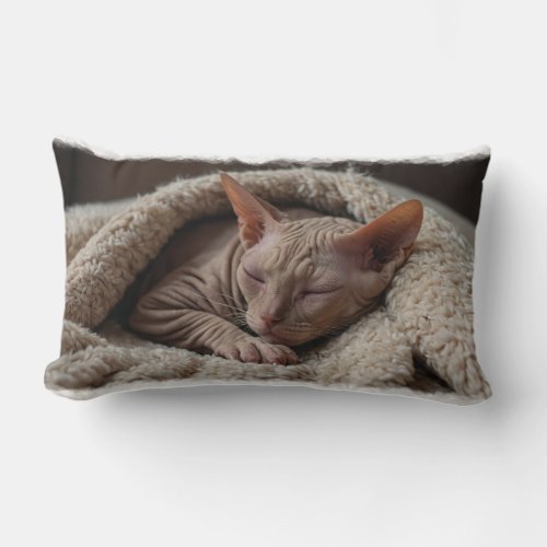Sleeping Sphinx Cat in a Blanket Lumbar Pillow