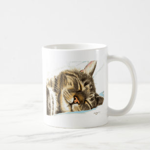 Sleeping tabby cat coffee mug