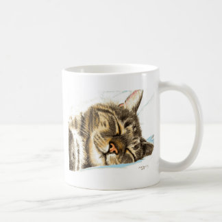 Sleeping tabby cat coffee mug