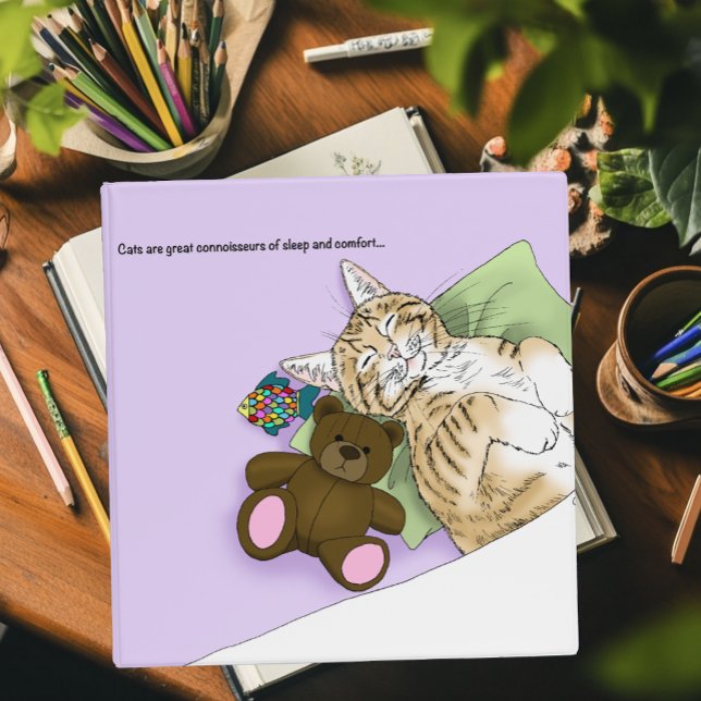 Sleeping Tabby Cat Comfort Cute Cozy Lavender 3 Ring Binder (Creator Uploaded)