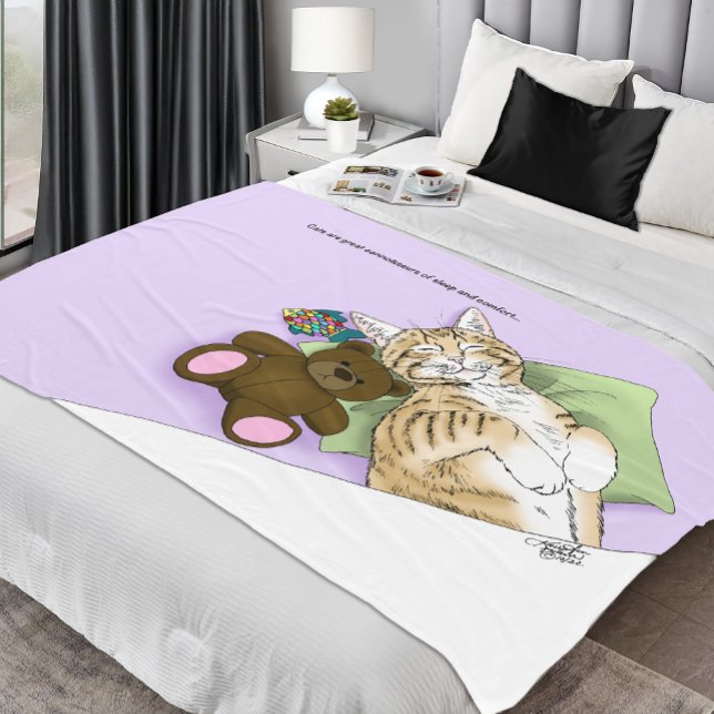 Sleeping Tabby Cat Comfort Cute Cozy Lavender Fleece Blanket (Creator Uploaded)