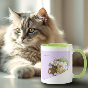 Sleeping Tabby Cat Comfort Cute Cozy Lavender Mug