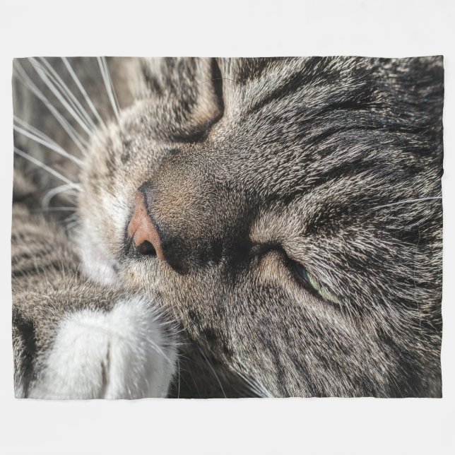 Sleeping Tabby Cat Fleece Blanket (Front (Horizontal))