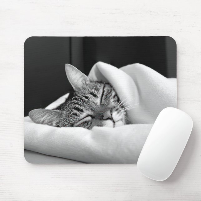 Sleeping Tabby Cat Mouse Pad (With Mouse)
