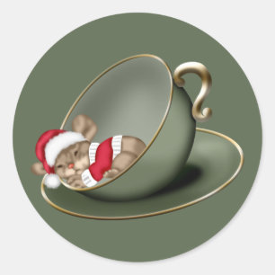 Sleeping Tea Cup Mouse Classic Round Sticker