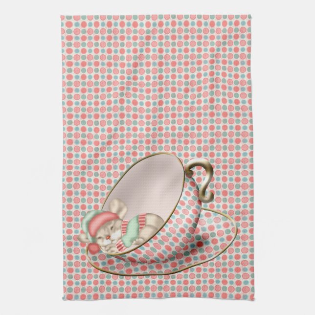 Sleeping Tea Cup Mouse Kitchen Towel (Vertical)