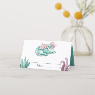 Sleeping Teal Dragon Baby Shower Place Card