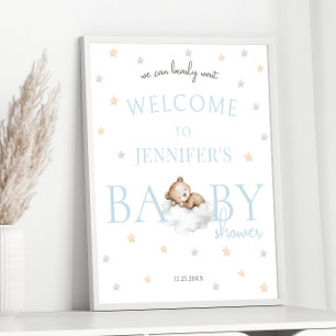Sleeping Teddy Bear Baby Boy Shower Welcome Sign