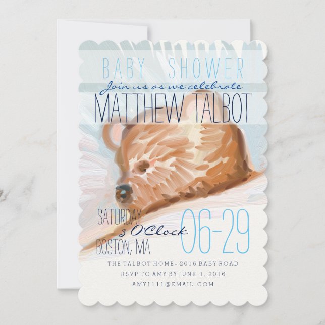 Sleeping Teddy Bear Baby Shower Invitation 3 (Front)