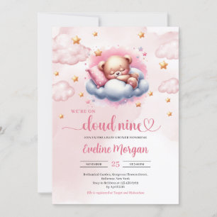 Sleeping teddy bear cloud 9 girl baby shower invitation