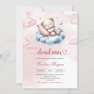 Sleeping teddy bear cloud nine girl baby shower invitation