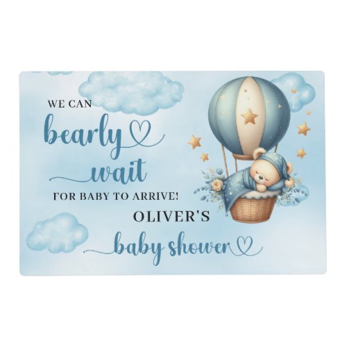 Sleeping teddy bear in hot air balloon bearly wait placemat