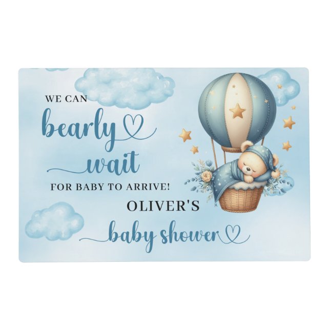 Sleeping teddy bear in hot air balloon bearly wait placemat (Front)