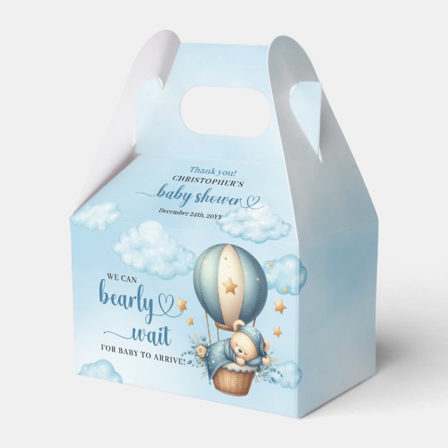 Sleeping teddy bear in hot air balloon favor boxes (Front Side)