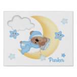 Sleeping Teddy Bear Moon Cloud Baby Boy Nursery Faux Canvas Print at Zazzle
