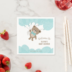 Sleeping Teddy Bear Moon Stars Neutral Baby Shower Napkins