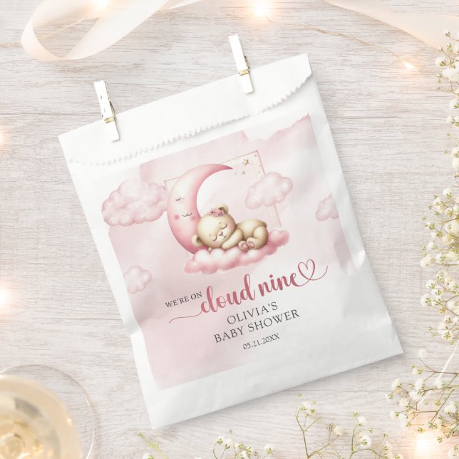 Sleeping Teddy bear on cloud nine pink girl Favor Bag (Clipped)