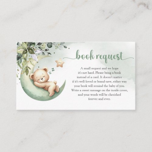 Sleeping Teddy bear over the moon book request Enclosure Card