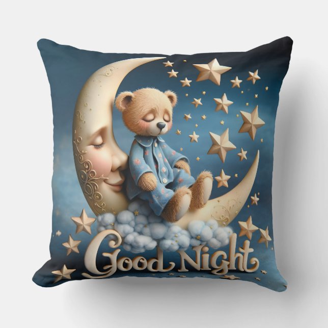 Sleeping Teddy Bear   Throw Pillow (Front)