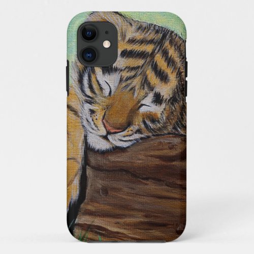 Sleeping Tiger Cub Painting iPhone 11 Case