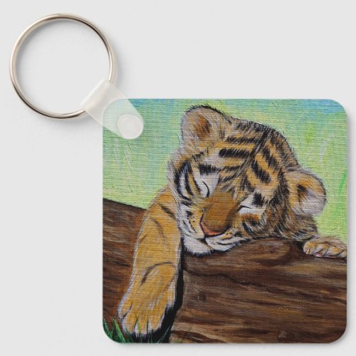 Sleeping Tiger Cub Painting Keychain