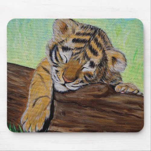 Sleeping Tiger Cub Painting Mouse Pad