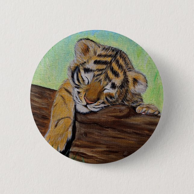 Sleeping Tiger Cub Painting Pinback Button (Front)