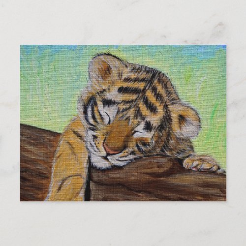 Sleeping Tiger Cub Painting Postcard