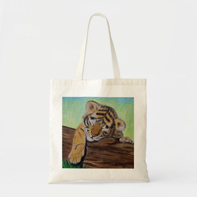 Sleeping Tiger Cub Painting Tote Bag (Front)
