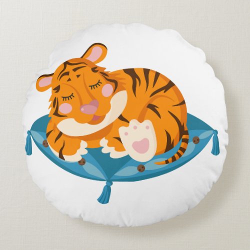 Sleeping tiger king  round pillow